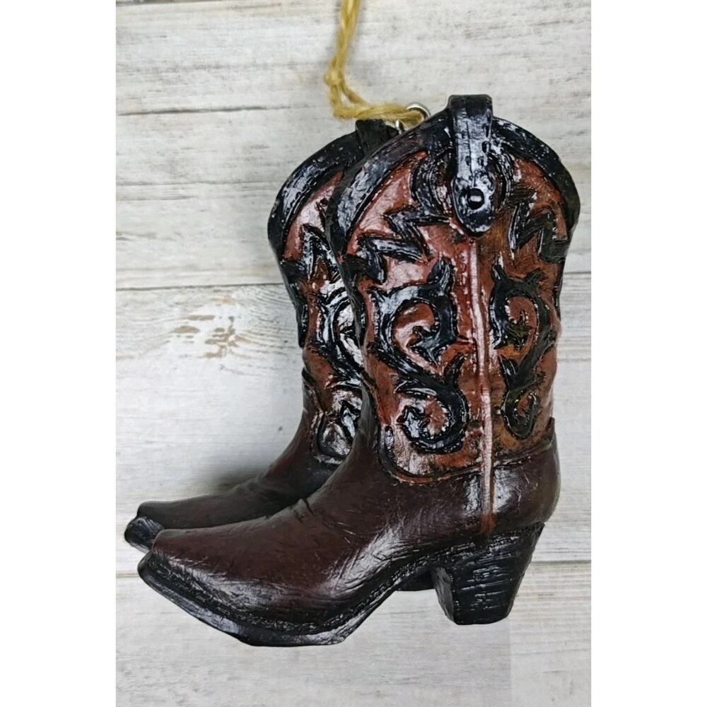 Vintage Cowboy Boot Christmas Ornament Hand Painted Western Rustic Holiday Decor